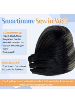 Smartinnov Hand Tied Weft Hair Extensions Balayage Sew In Hair Black To Silver 24 Inch 120G Ombre Sew In Hair Extensions Double Weft Real Human Hair Bundles Silky Straight Hair Pieces Silver Highlight For Women  - Image 4