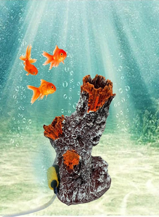 Smiling Pets Resin Hollow Tree Trunk Betta Log Aquarium Decorations Ornament Fish House Cave Wood House Decor for Small and Medium Fish Tank (Ornament+Air Pump+Pipe) - Image 2