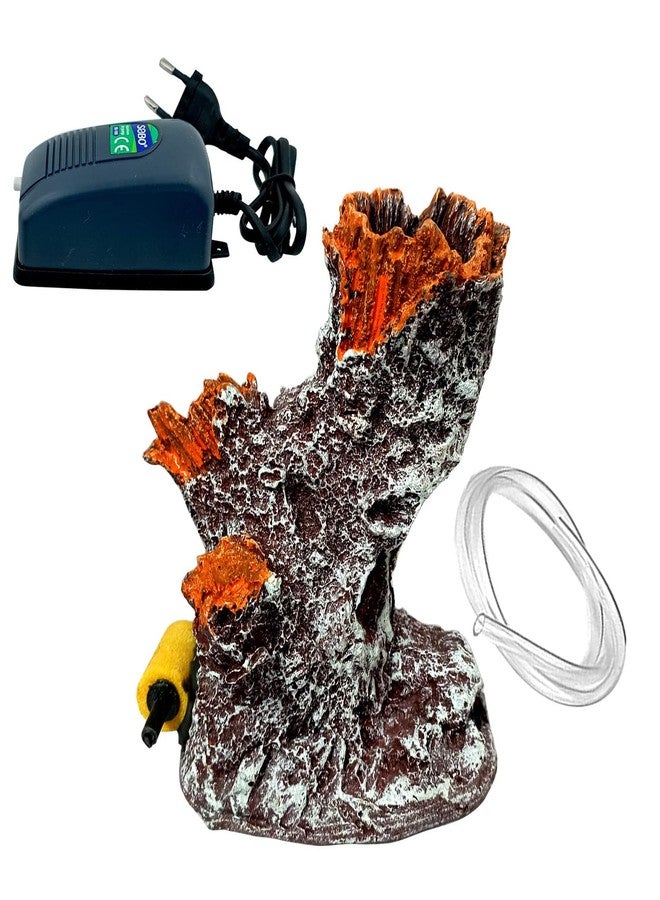Smiling Pets Resin Hollow Tree Trunk Betta Log Aquarium Decorations Ornament Fish House Cave Wood House Decor for Small and Medium Fish Tank (Ornament+Air Pump+Pipe) - Image 1