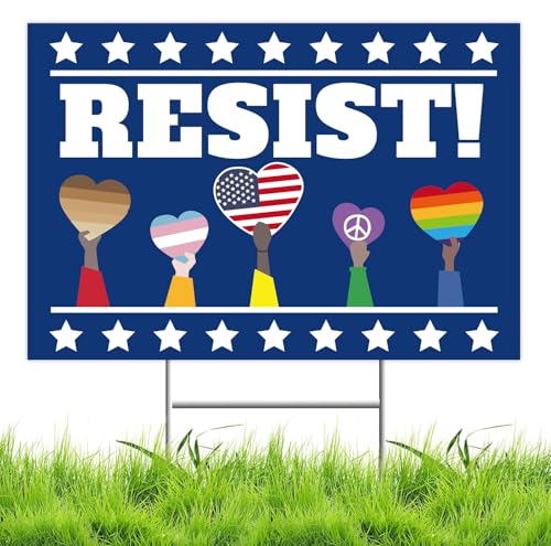 Lnyelxa Resist! Sign Political Protest Yard Sign Save Democracy Yard Signs Double Sided Corrugated Plastic Outdoor Lawn Garden Sign with Metal H Stake 18"x12" - Image 1