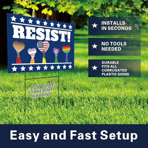 Lnyelxa Resist! Sign Political Protest Yard Sign Save Democracy Yard Signs Double Sided Corrugated Plastic Outdoor Lawn Garden Sign with Metal H Stake 18"x12" - Image 3