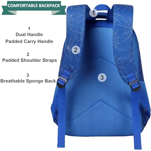 JIANYA School Backpacks for Boys, Kids Backpack Boys School Bag 3pcs Spider Backpack with Lunch Box Pencil Case, Blue - Image 3