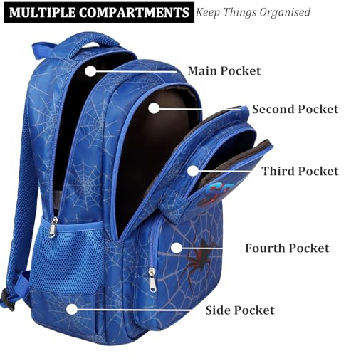 JIANYA School Backpacks for Boys, Kids Backpack Boys School Bag 3pcs Spider Backpack with Lunch Box Pencil Case, Blue - Image 2