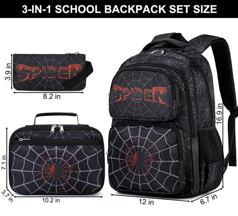 JIANYA School Backpacks for Boys, Kids Backpack Boys School Bag 3pcs Spider Backpack with Lunch Box Pencil Case, Blue - Image 5