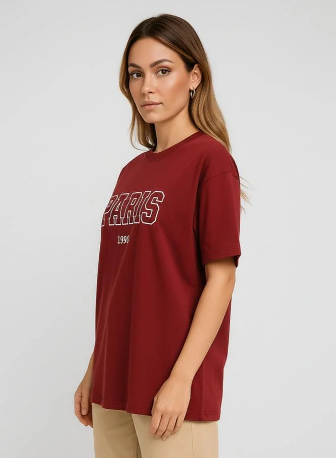PAUSE Women Maroon Paris Graphic Print T-Shirt
