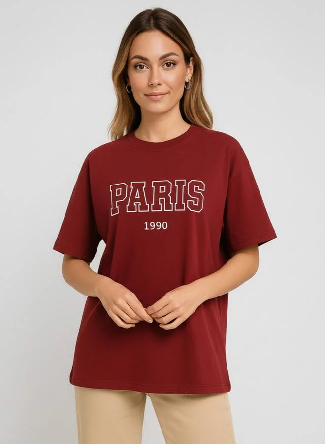 PAUSE Women Maroon Paris Graphic Print T-Shirt