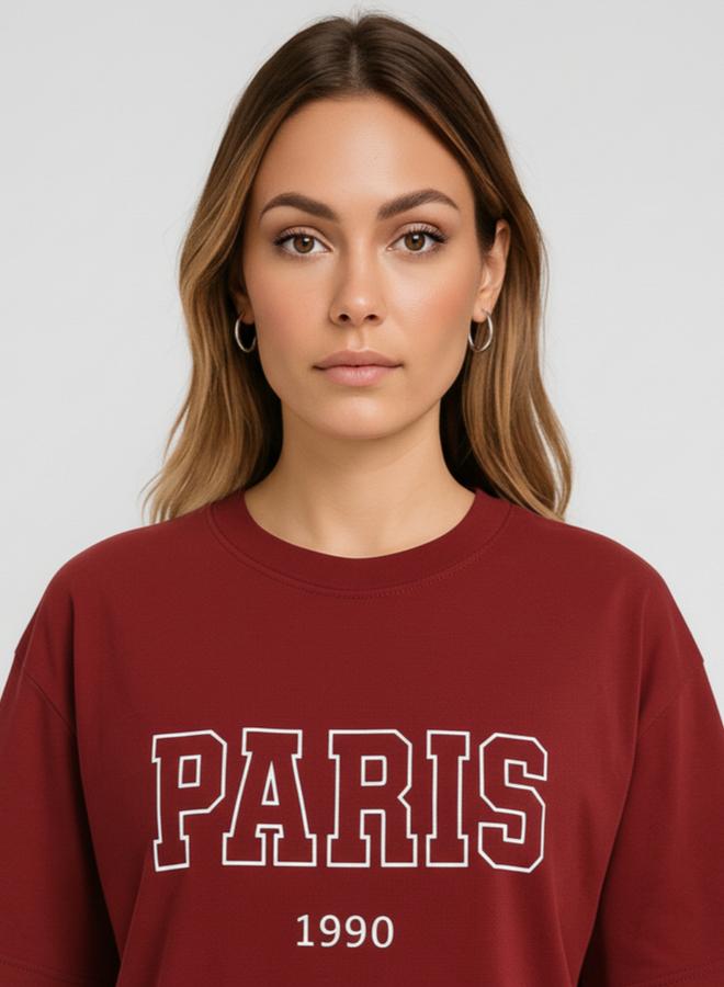 PAUSE Women Maroon Paris Graphic Print T-Shirt - Image 4