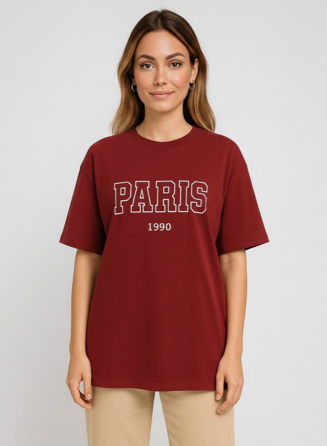 PAUSE Women Maroon Paris Graphic Print T-Shirt - Image 2