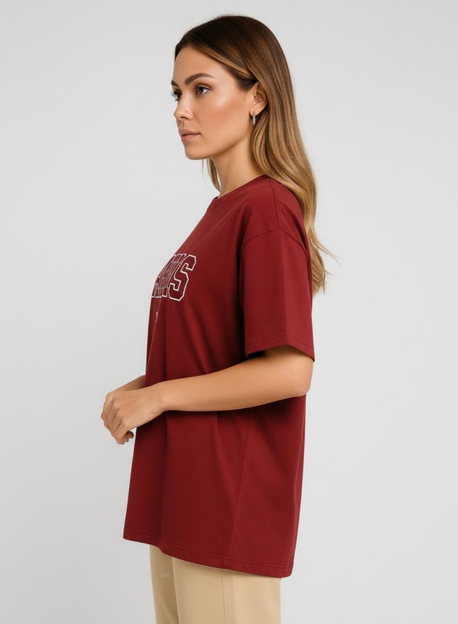 PAUSE Women Maroon Paris Graphic Print T-Shirt - Image 3