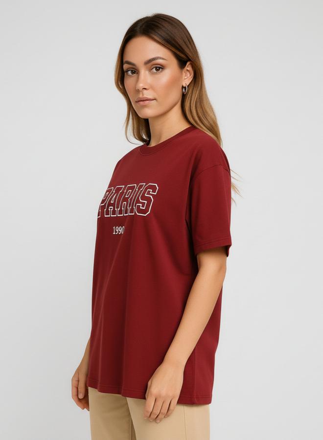 PAUSE Women Maroon Paris Graphic Print T-Shirt - Image 2