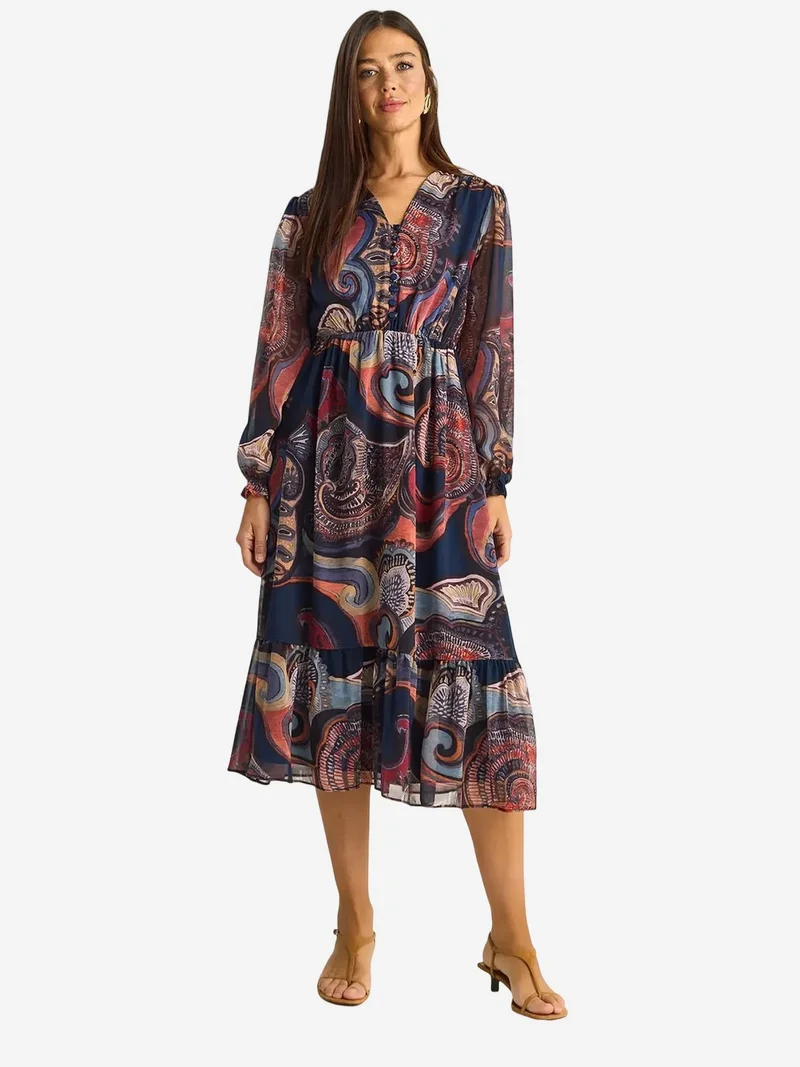 بيانكو لوتشي LUCCI Paisley V-Neck Midi Dress