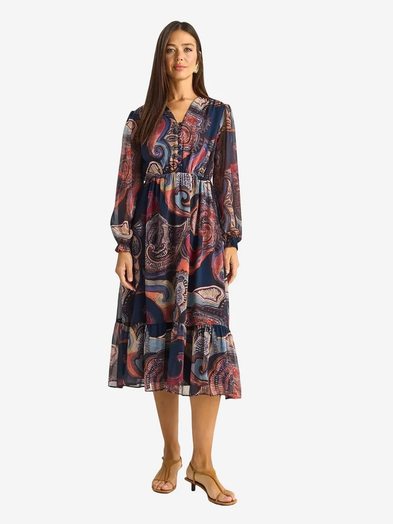 بيانكو لوتشي LUCCI Paisley V-Neck Midi Dress