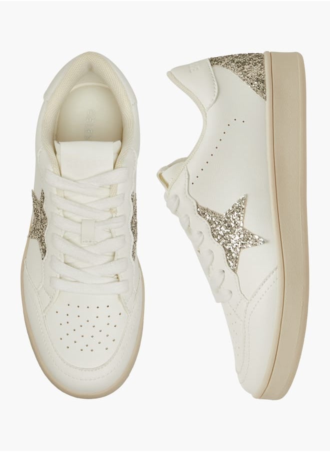Celeste Women's Star Embellished Sneakers with Lace-Up Closure  - Image 1