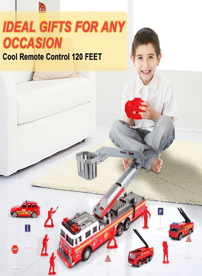 deAO Fire Truck Toys for Boys with Lights and Sounds,RC Remote Control Firetruck with Fodable 360 Rotating Ladder,Pull Back Vehicles Toys Gifts for 3 4 5 6 Boys Girls Kids (Classic Edition) - Image 4