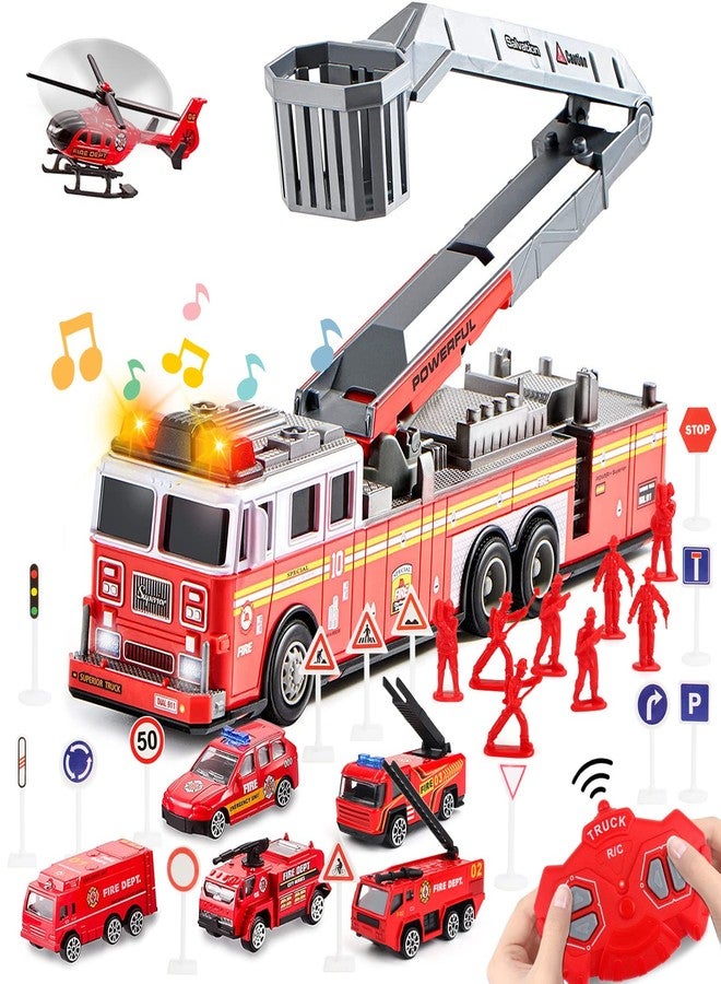 deAO Fire Truck Toys for Boys with Lights and Sounds,RC Remote Control Firetruck with Fodable 360 Rotating Ladder,Pull Back Vehicles Toys Gifts for 3 4 5 6 Boys Girls Kids (Classic Edition) - Image 1