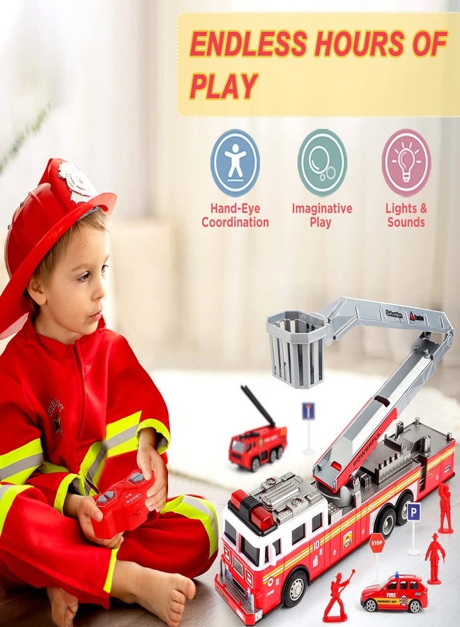 deAO Fire Truck Toys for Boys with Lights and Sounds,RC Remote Control Firetruck with Fodable 360 Rotating Ladder,Pull Back Vehicles Toys Gifts for 3 4 5 6 Boys Girls Kids (Classic Edition) - Image 5