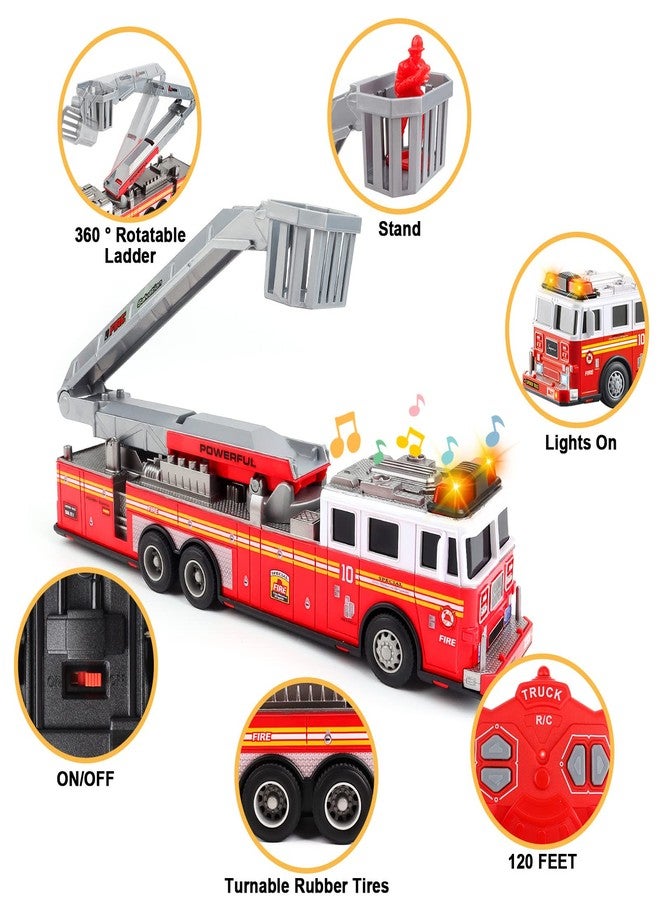 deAO Fire Truck Toys for Boys with Lights and Sounds,RC Remote Control Firetruck with Fodable 360 Rotating Ladder,Pull Back Vehicles Toys Gifts for 3 4 5 6 Boys Girls Kids (Classic Edition) - Image 2