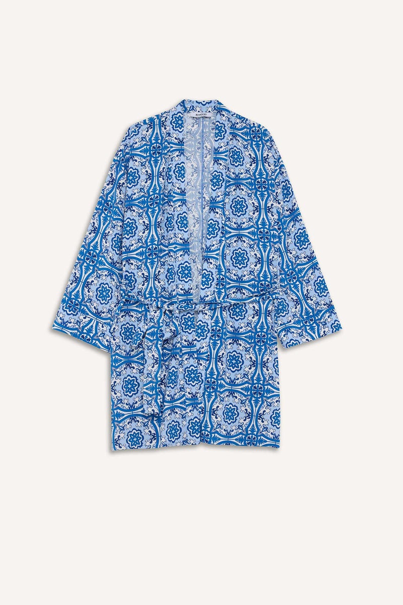 DeFacto Blue Woman Relax Fit Flower Kimono Casual - Image 1