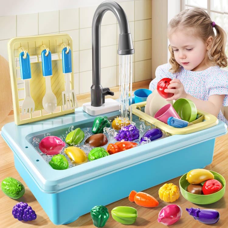 JUKUDAHU Play Sink with Running Water, Play Kitchen Toys Sink for Kids 3 4 5 6 7 Years Old, Electrical Dishwasher, Color Changing Kitchen Accessories, Dishes Games, Gifts for Toddlers 3-5 - Image 5