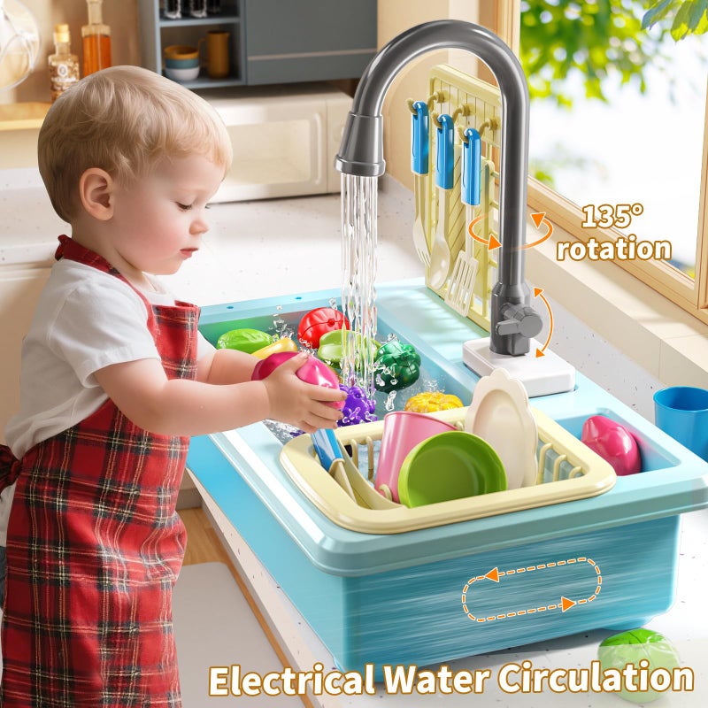 JUKUDAHU Play Sink with Running Water, Play Kitchen Toys Sink for Kids 3 4 5 6 7 Years Old, Electrical Dishwasher, Color Changing Kitchen Accessories, Dishes Games, Gifts for Toddlers 3-5 - Image 2