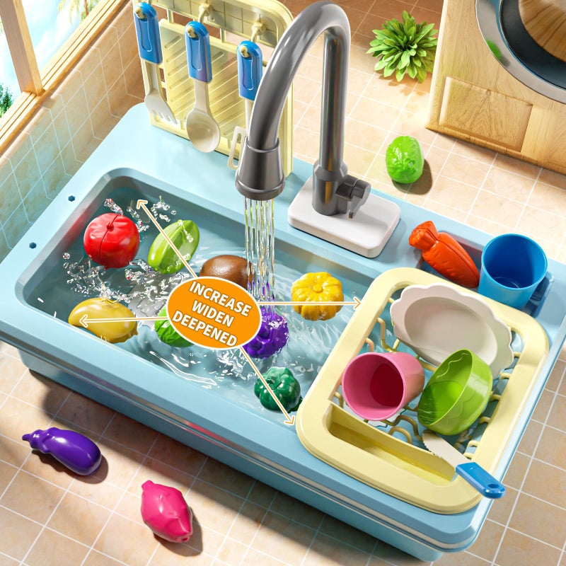 JUKUDAHU Play Sink with Running Water, Play Kitchen Toys Sink for Kids 3 4 5 6 7 Years Old, Electrical Dishwasher, Color Changing Kitchen Accessories, Dishes Games, Gifts for Toddlers 3-5 - Image 4
