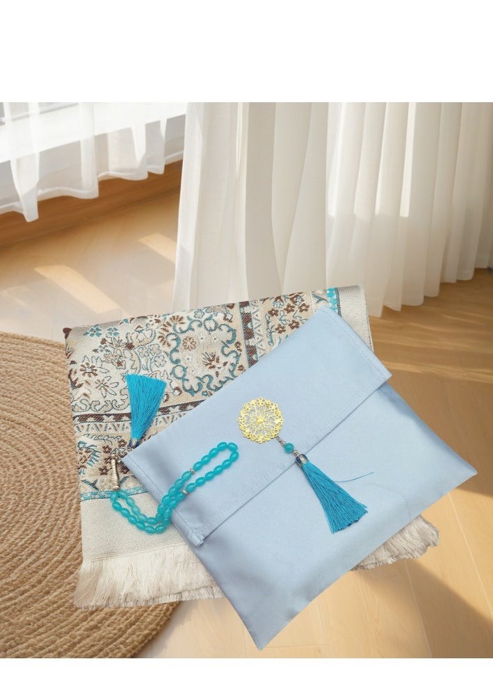 Generic - Muslim Prayer Rug and Prayer Beads with Elegant Design Cylinder Gift Box | Janamaz | Sajadah | Soft Islamic Prayer Rug | Islamic Gifts Set | Prayer Carpet Mat, Taffeta Fabric - Image 1