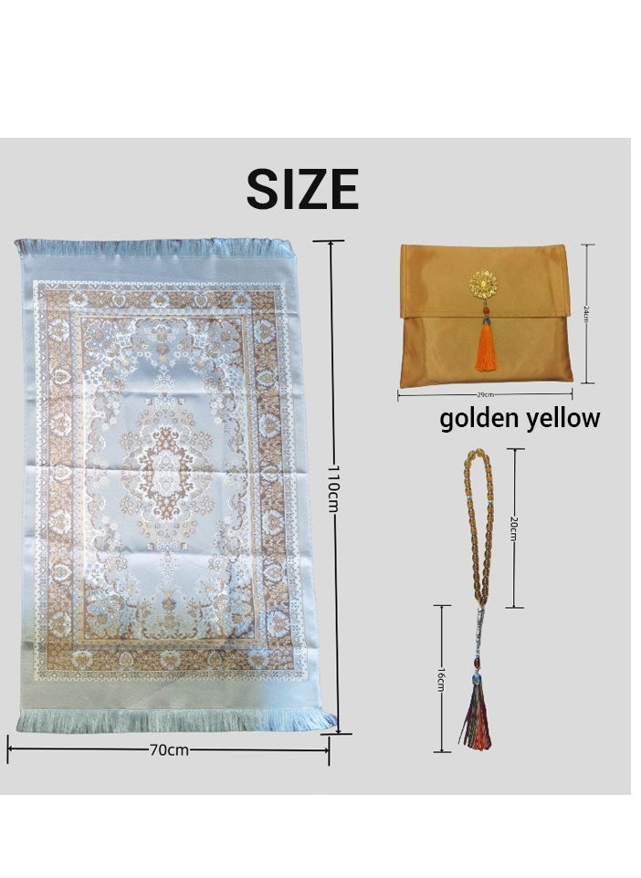 Generic - Muslim Prayer Rug and Prayer Beads with Elegant Design Cylinder Gift Box | Janamaz | Sajadah | Soft Islamic Prayer Rug | Islamic Gifts Set | Prayer Carpet Mat, Taffeta Fabric - Image 1