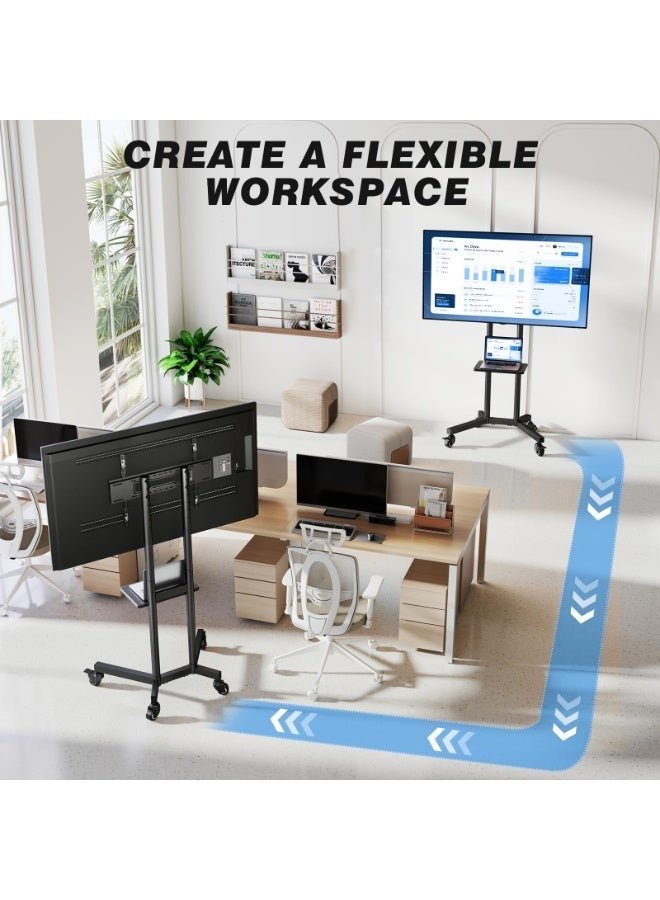 Apexll Mobile TV Stand with Wheels for 32-75 Inch Flat or Curved TVs, Adjustable Rolling TV Cart with Shelf, VESA 600x400mm, Holds 65kg, Portable Floor Stand for Home, Office and School - Image 4