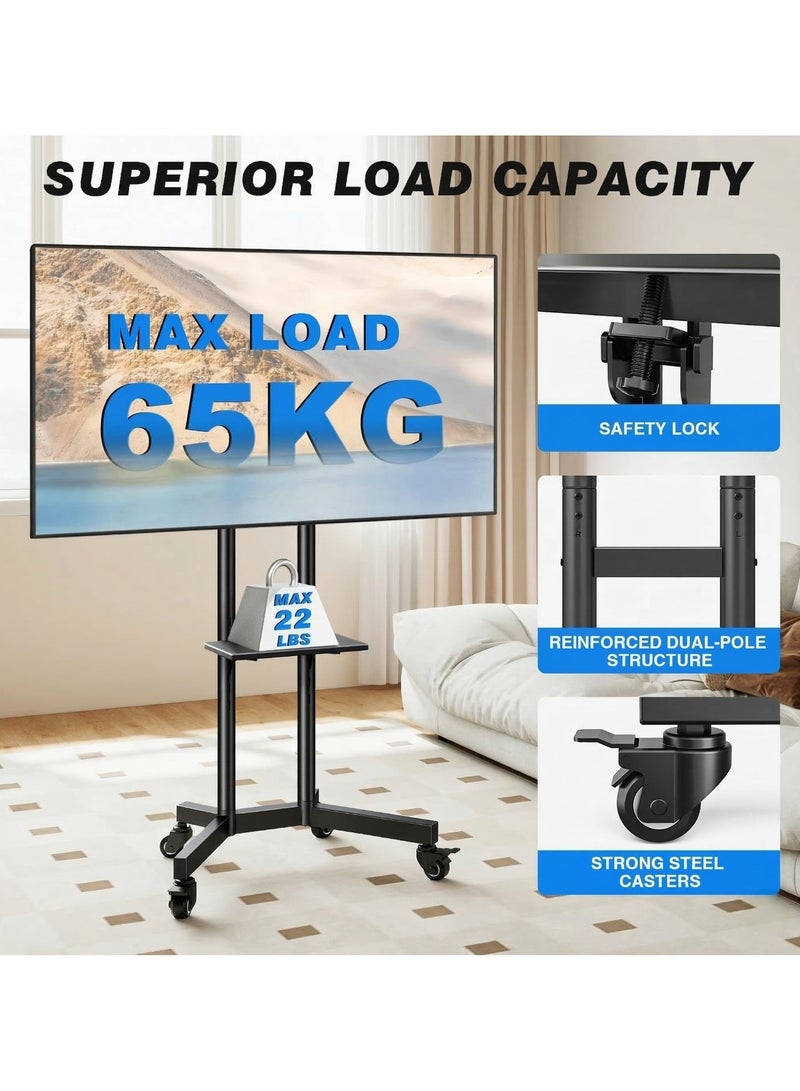 Apexll Mobile TV Stand with Wheels for 32-75 Inch Flat or Curved TVs, Adjustable Rolling TV Cart with Shelf, VESA 600x400mm, Holds 65kg, Portable Floor Stand for Home, Office and School - Image 2