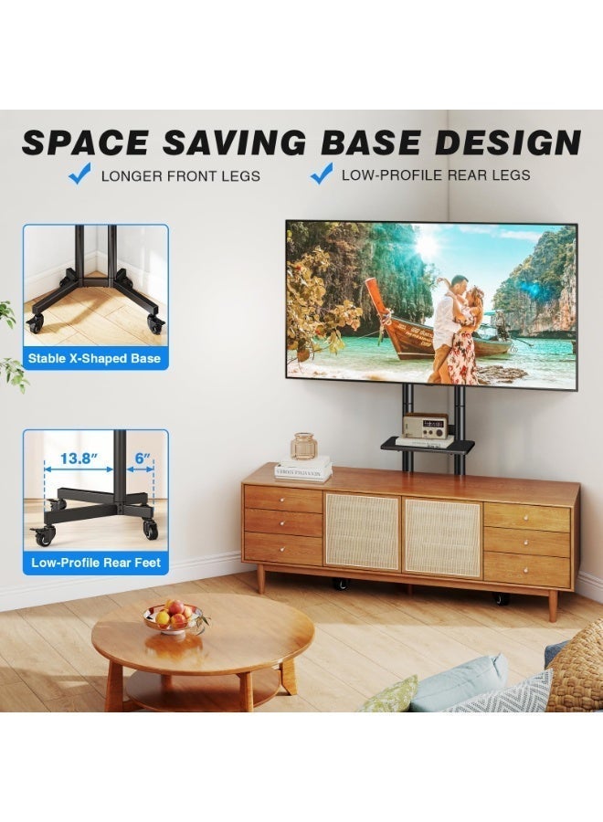 Apexll Mobile TV Stand with Wheels for 32-75 Inch Flat or Curved TVs, Adjustable Rolling TV Cart with Shelf, VESA 600x400mm, Holds 65kg, Portable Floor Stand for Home, Office and School - Image 5