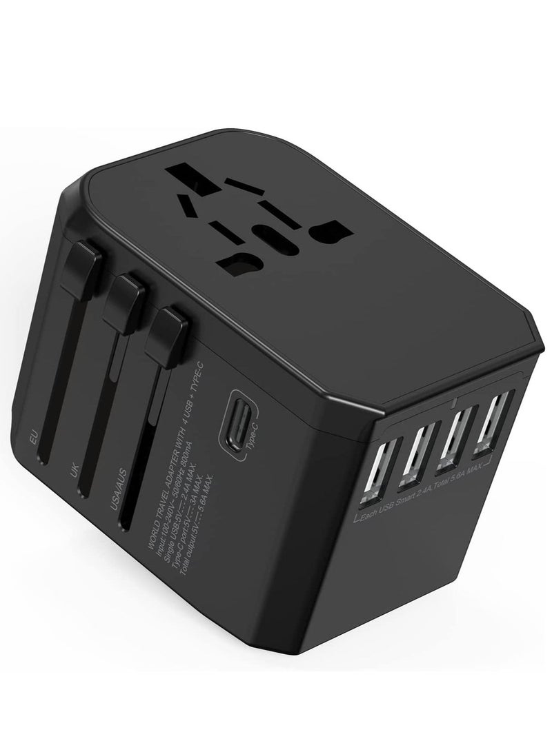 Universal Travel Adapter with 4 Ultra-Fast USB Port and 1 Ultra-Fast USB Type C Port and Power Socket Worldwide Plugs UK EU US AU Auto Switch - Image 1