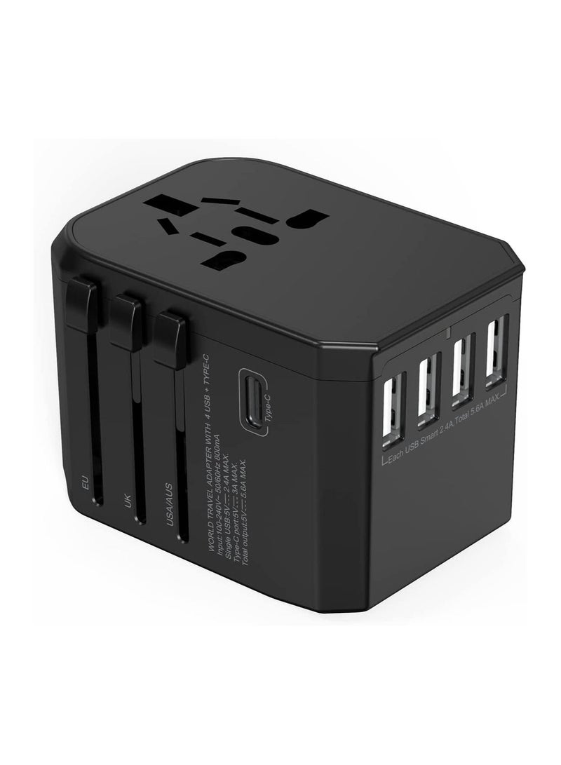 Universal Travel Adapter with 4 Ultra-Fast USB Port and 1 Ultra-Fast USB Type C Port and Power Socket Worldwide Plugs UK EU US AU Auto Switch - Image 2