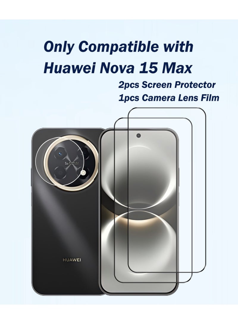 Yunpy [2+1 Packs] for Huawei Nova 15 Max Tempered Glass Screen Protector with Camera Lens Film , Including 2 Pack Front Glass and 1 Pack Camera Lens Film, 9H Hardness HD Clear Anti-Scratch Anti-Fingerprint Bubble-Free Case Friendly Screen Protector - Image 2