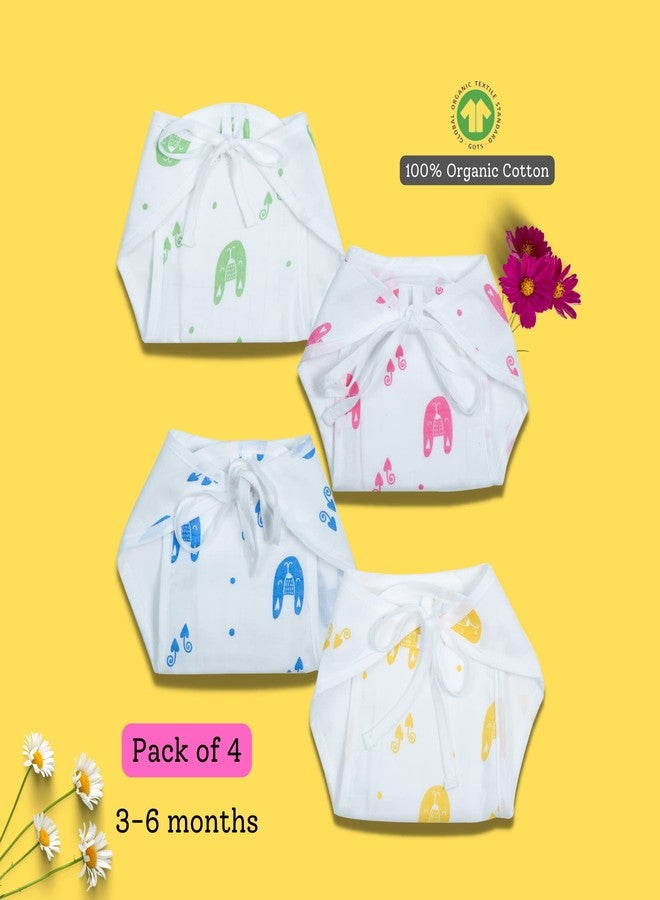Simply Soft Muslin Langots for Newborn 3-6 Months - Pack of 4 | Reusable Cloth Nappies for Diaper-Free Fun | Soft Baby Nappy Covers - Pink, Blue, Yellow, Green - Image 2