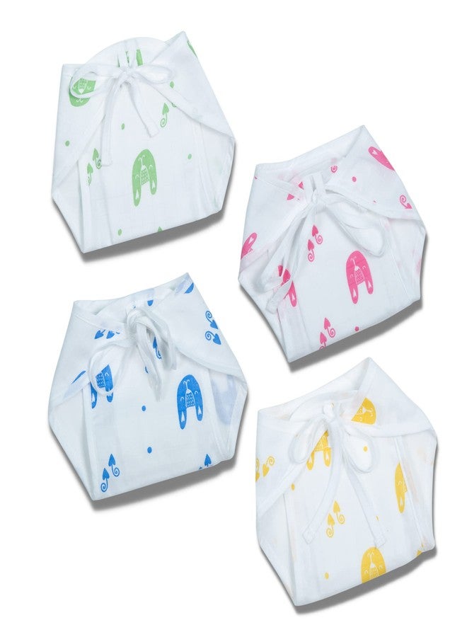 Simply Soft Muslin Langots for Newborn 3-6 Months - Pack of 4 | Reusable Cloth Nappies for Diaper-Free Fun | Soft Baby Nappy Covers - Pink, Blue, Yellow, Green - Image 1