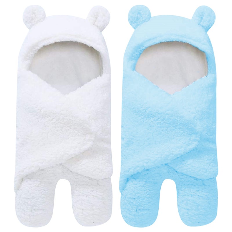 Spotted Play 2 Pack Sherpa Baby Swaddle Blanket - Aquamarine and White - Image 1