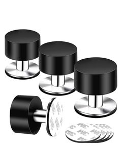 Y&D 4 Pack Door Stops 4Pcs Extra Stickers Black Self Adhesive Stoppers Stainless Steel Stop with Sound Dampening Rubber Top for Home, Office Use Protect Furnitur Walls from Slamming  - Image 1