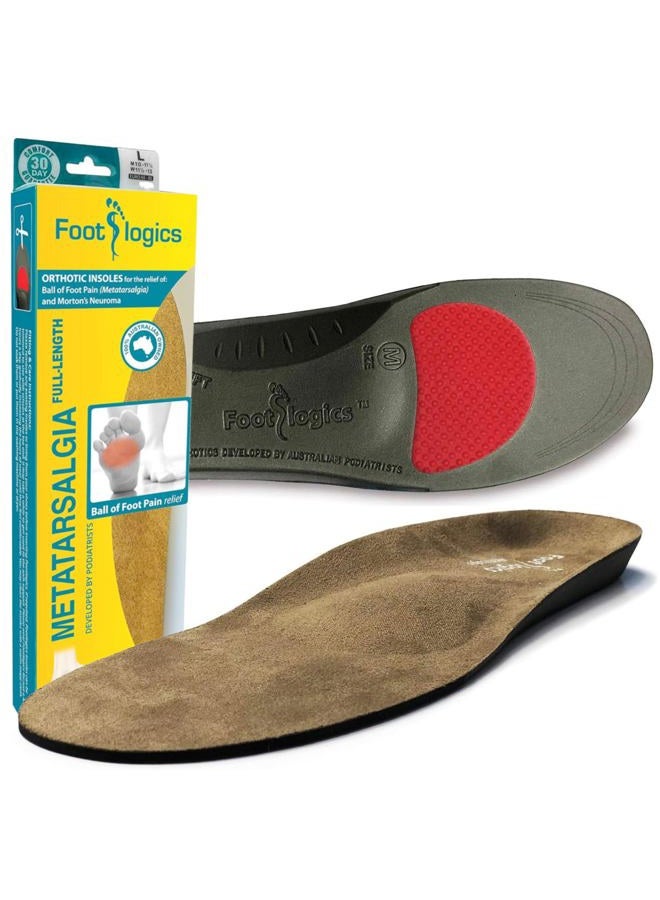 Footlogics Full-Length Orthotic Shoe Insoles with Built-in Raise for Ball of Foot Pain, Morton's Neuroma, Flat Feet - Metatarsalgia, Pair (Large) - Image 1