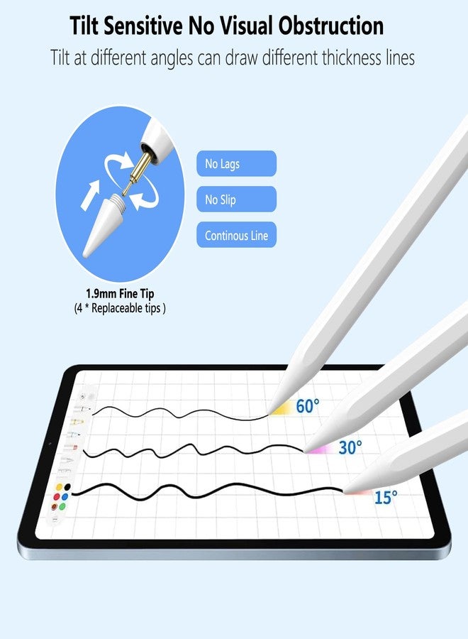 COO Stylus Pen for iPad 2018-2025 with Palm Rejection, Active Pencil for iPad 10th/9th/8th/7th/6th Generation, for iPad Pro 11/12.9 inch, for iPad Air 5th/4th/3th Gen, for iPad Mini 6th/5th Gen (White) - Image 3