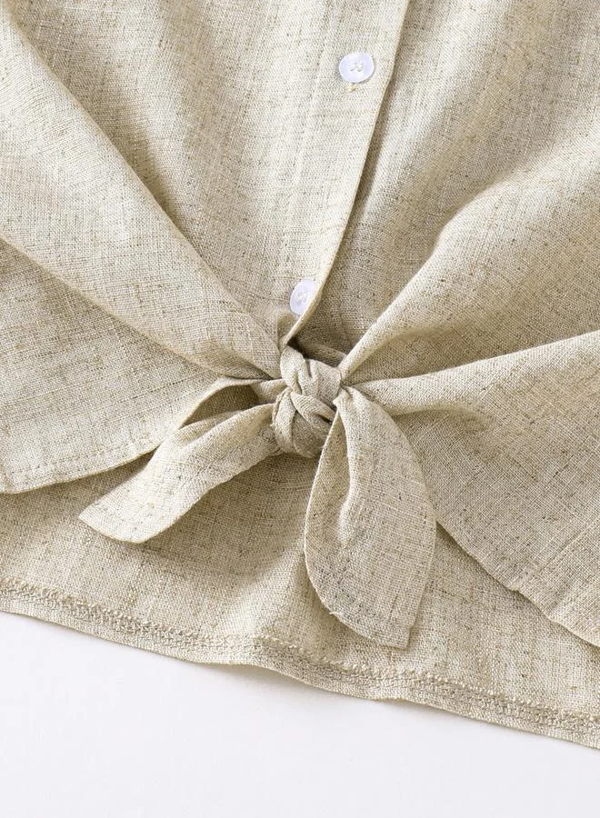 Take Two Beige Beige Collared Tie-Front Shirt for Women | Best Price UAE