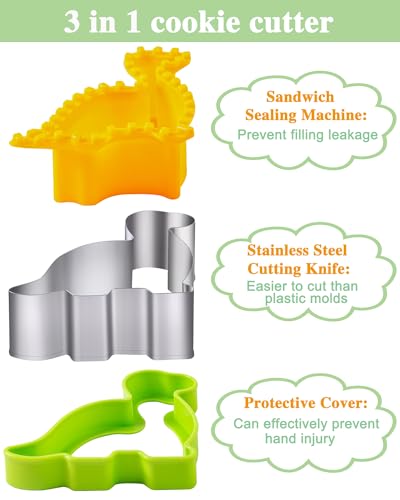 Kimfead Sandwich Cutters for Kids Lunch LARGE 6 Pcs, Kimfead Sandwich Maker, Cookie Cutters Set, Dinosaur Mouse Heart Star Bear - Image 3