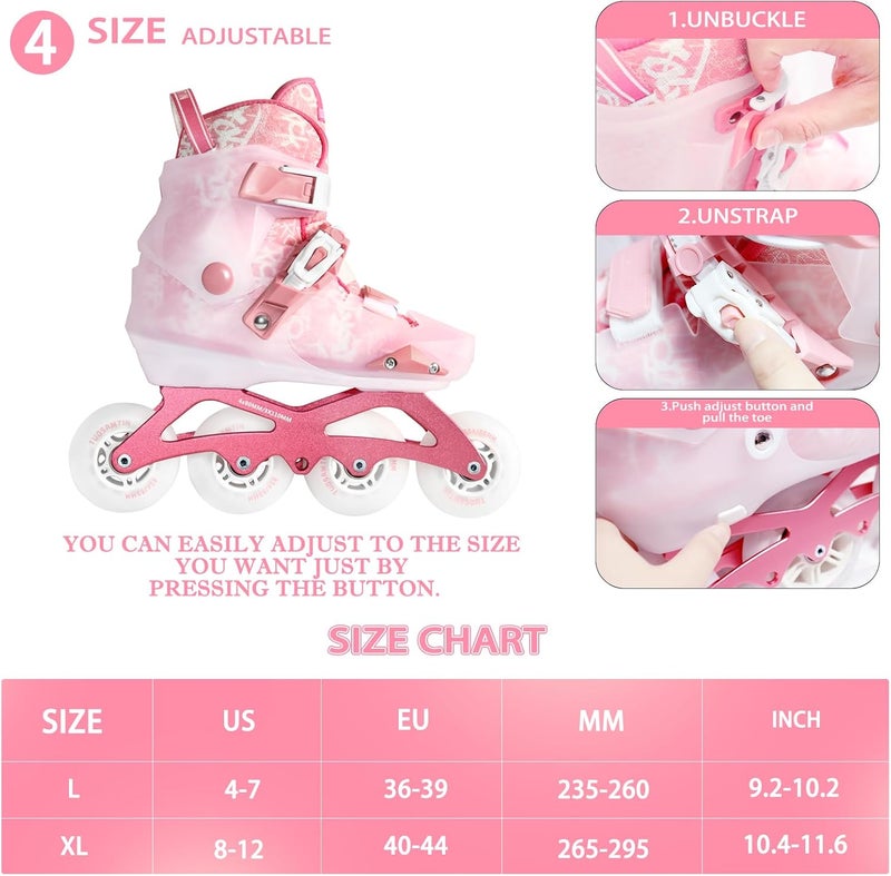TUOSAMTIN Adjustable Inline Skates for Women and Girls - Pink - Image 2