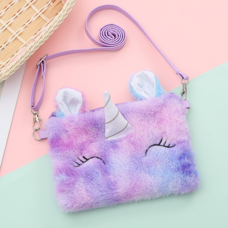 Kindergarten Girl Plush Coin Backpack Unicorn Shoulder Bag Kidsren'S Cartoon Cute Crossbody Bag - Image 4