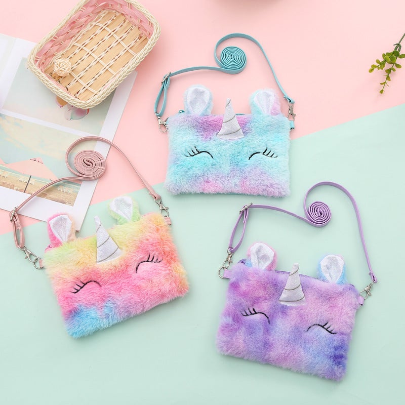 Kindergarten Girl Plush Coin Backpack Unicorn Shoulder Bag Kidsren'S Cartoon Cute Crossbody Bag - Image 2