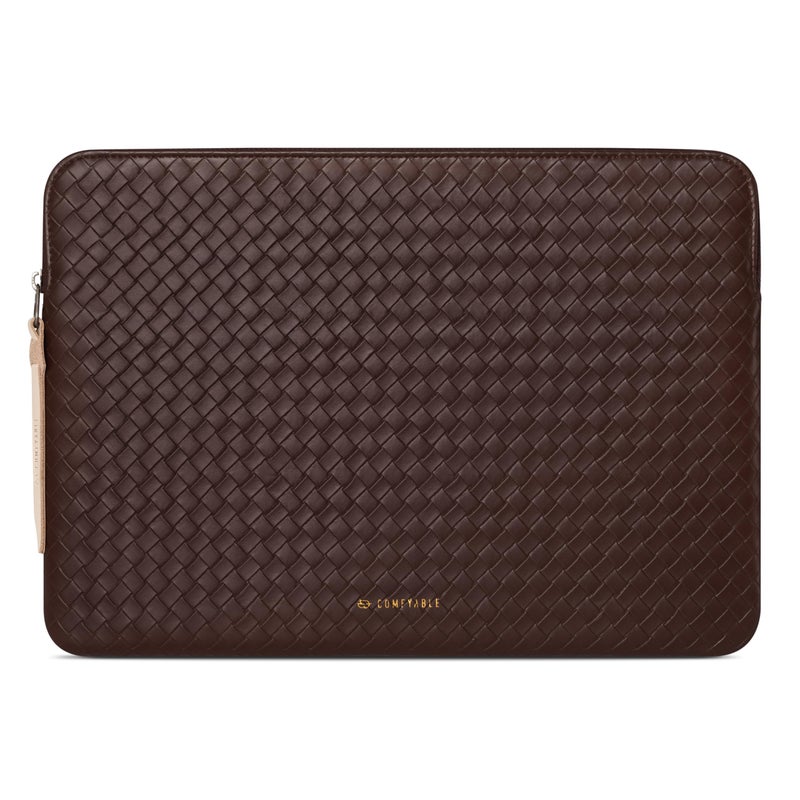 Comfyable Woven Laptop Sleeve 13 Inch 14 Inch Compatible with MacBook Air M5 & MacBook Pro M5 Pro/Max 2026, Faux Leather Mac Travel Case for Men Women, Mocha Brown - Image 1