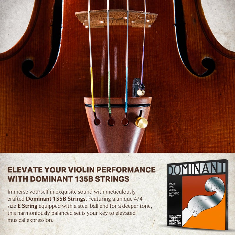 Thomastik-Infeld طقم أوتار كمان ثوماستيك-إنفيلد 135B دومينانت 4/4 مع كرة E فولاذية - وتر E كمان مقاوم للتآكل مع نهاية كرة ملفوفة بالألمنيوم - أوتار كمان مرنة مع تعديل سهل لنغمة غنية - Image 3