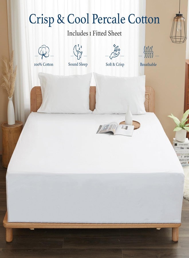 HOMTEC 100% Cotton Percale Fitted Sheet Twin XL Size, 8-15" Deep Pocket Cooling Bottom Sheet, Breathable Soft & Crisp Fitted Sheet Only with 4 Corner Straps (Twin XL, White) - Image 3