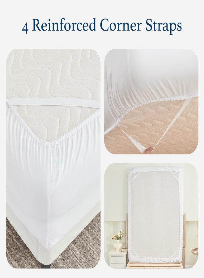 HOMTEC 100% Cotton Percale Fitted Sheet Twin XL Size, 8-15" Deep Pocket Cooling Bottom Sheet, Breathable Soft & Crisp Fitted Sheet Only with 4 Corner Straps (Twin XL, White) - Image 2