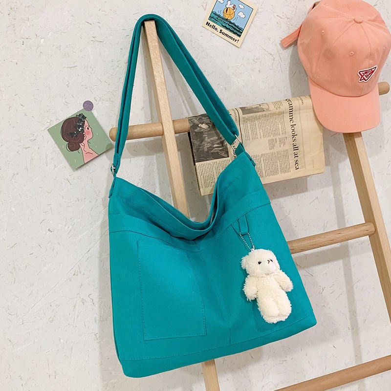 2021 Autumn New Solid Color Canvas Bag School Style Girl'S Shoulder Crossbody Cloth Bag Japanese And Korean Large Capacity Cloth Bag - Image 1