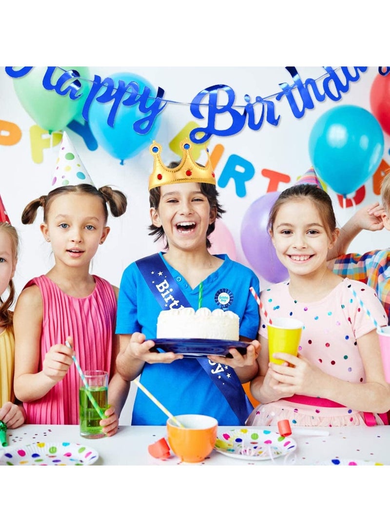 SYOSI Birthday King Crown Boy Sash and Button Pins Happy Banner Party Accessory Set for Boys Dress-Up Decoration 4Pcs - Image 4